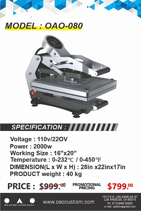 16X20 HEAT PRESS MACHINE